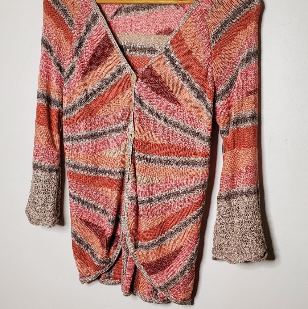 Slouchy Stripes Peach Pink and Tan Radial Natural Style Cardigan - Picture 10 of 12